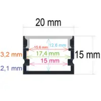 Perfil LED Superficie 20x15mm Opal 2m