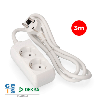 Prolongador con 2 tomas 2p+t, 16 a 250 v de cable h05vv-f 3g 3 m.