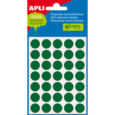 Apli Pack de 175 Etiquetas Redondas - Tamaño Ø 13mm - Aptas para Escritura Manual - Adhesivo Permanente - Color Verde