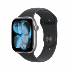 apple watch series 11 gps caja de aluminio gris espacial 42mm, color de correa negra correa deportiva talla s/m