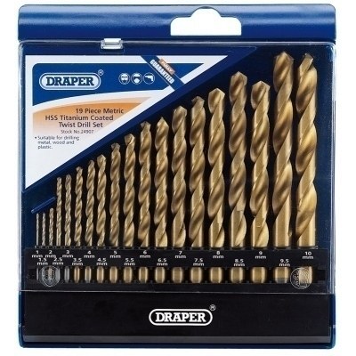 Juego de 19 brocas DRAPER HSS titanio 1 - 10mm 24907