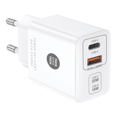 Cargador ultrarrápido 25 w usb-c + usb-a pd, blanco