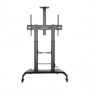 AISENS - SOPORTE DE SUELO ECO CON RUEDAS Y MANIVELA, BANDEJA PARA DVD Y SOPORTE DE CÁMARA PARA MONITOR/TV 100KG DE 60-100, NEGRO