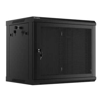 Armario lanberg mural rack 19 pulgadas 9u - 600x450 con puerta perforada negro flat pack