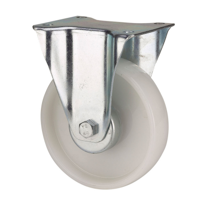 Rueda fija de poliamix con placa y eje liso, color blanco, carga máx. 170 kg, ø 12,5 cm