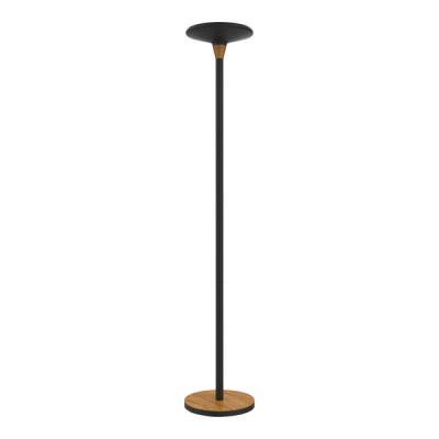 Unilux Baly Bamboo Lampara de Pie LED - Atenuador Tactil de 3 Intensidades - Luz Calida - Fabricada en Bambu y Acero - Base Resistente - Color Negro