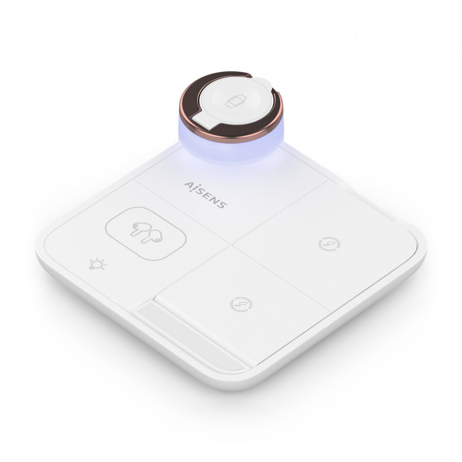 AISENS - CARGADOR INALAMBRICO USB-C 4 EN 1 DE 15W PARA MOVIL, APPLE WATCH, AURICULARES CON ESTUCHE DE CARGA, BLANCO