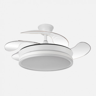 Ventilador Dc Bayomo Blanco 59w 6980lm 91d 4asp.desplegables 3000-4000-6000k Remoto, Regulable Intensidad, Temporizador, Memoria