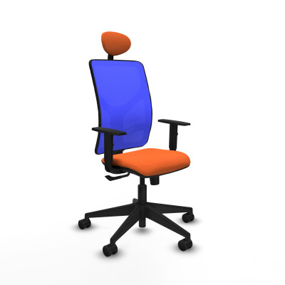 Motilla sincro malla azul bali naranja brazos 1D base piramidal cabecero fijo ruedas 65mm nailon