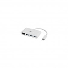 StarTech.com Concentrador USB 3.0 de 3 Puertos con USB-C y Ethernet Gigabit - Hub Ladrón de USB Convencional - Blanco