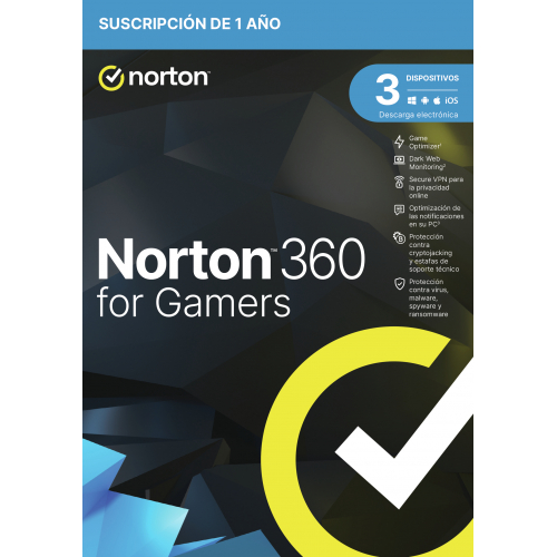 Caja NORTON 360 Gamers 50GB ES 1 usuario 3 dispositivo 1A