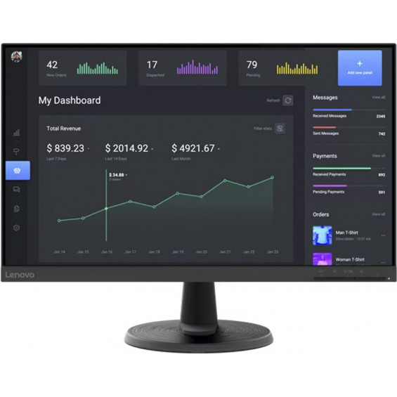 Monitor Lenovo D24-40, 23,8 pulgadas, Full HD, VA, 75 Hz, 4 ms, HDMI, VGA, clase D