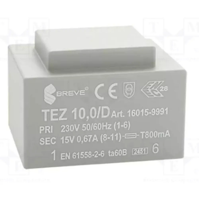 Transformador Encapsulado salida 15Vac 10VA Entrada 230Vac