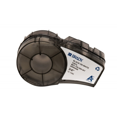 Brady M21-750-595-WT Cinta de Etiquetas Original Vinilo - Texto Negro sobre Fondo Blanco - Ancho 19,05mm x 4,88m