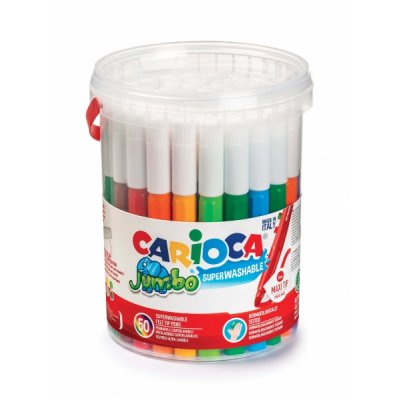 Carioca Jumbo Pack de 50 Rotuladores - Cuerpo Octogonal Maxi - Tinta Superlavable - Punta Maxi 6mm Bloqueada - Tapa Ventilada - Color Varios