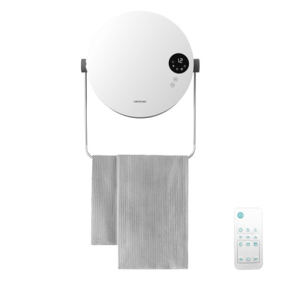 Cecotec ReadyWarm 2000 Round Calefactor Ceramico de Pared - Potencia de 2000W - Control Remoto Incluido - Ajuste de Temperatura - Temporizador de 12h - Cuelgatoallas - Proteccion IP22 - Color Blanco