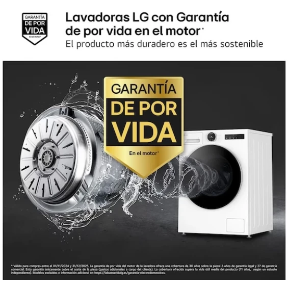 Lavadora LG F4X9009TWCE, 9 kg, 1400 rpm, clase A-60%, blanco - imagen 4
