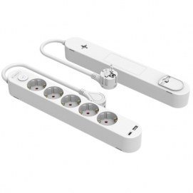 Regleta Silver Electronics 5 tomas, USB-A, USB-C, blanco