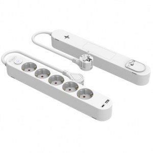 Regleta Silver Electronics 5 TOMAS + USB A + USB C blanco