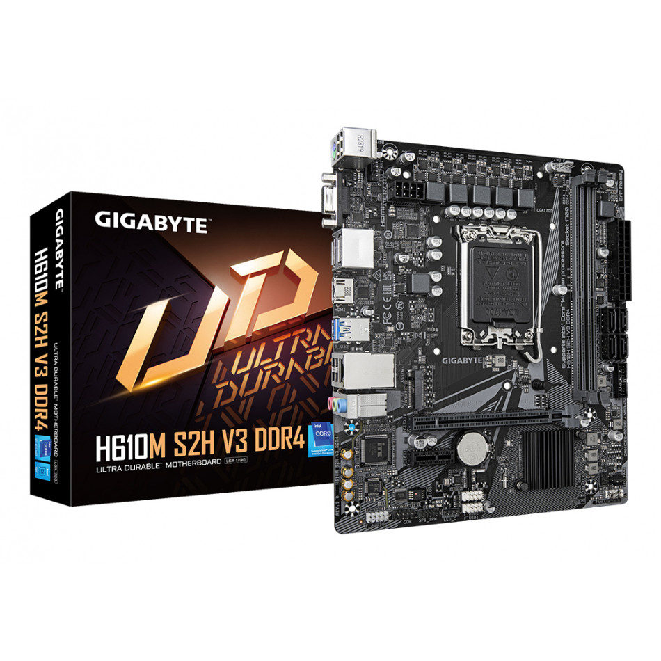 H610M S2H V3 DDR4 Placa base - Compatible con procesadores Intel Core 14th CPUs, 4+1+1 Hybrid Digital VRM, up to 3200MHz DDR4, 1xPCIe 3.0 M.2, GbE LAN , USB 3.2 Gen 1