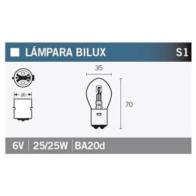 Caja de 10 lámparas BILUX 6V25/25W S1-6VX25W/25W