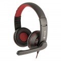 NGS Auriculares con Microfono Ajustable - Control de Volumen - Almohadillas Acolchadas - Diadema Ajustable - Jack 3.5mm - Cable de 1.80 m - Color Negro/Rojo