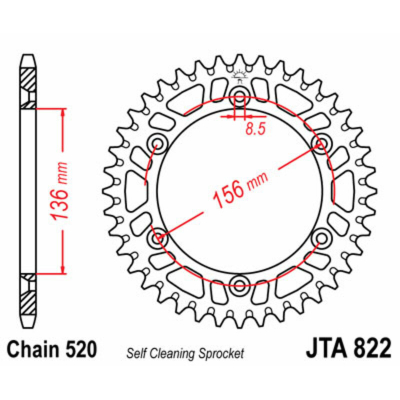 Corona JT 822 de aluminio con 53 dientes JTA822.53