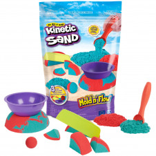 Kinetic Sand Mold n’ Flow de , 680 g de arena para jugar de color rojo y azul verdoso, 3 herramientas, juegos sensoriales para niños a partir de 3
