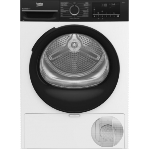 Secadora de condensación con bomba de calor Beko BM3T49240W, 9kg, 15 programas, clae C, 194.4 kWh/año, 63dB, luz interior LED, OptiSense, AquaWave, EcoGentle, Inverter, display, blanco y negro
