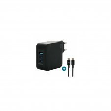 Mobilis Charger 100W 2USB C 1USBA GaN cable 100W Portátil, Smartphone, Tableta Negro Corriente alterna Interior
