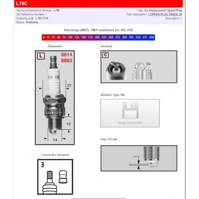 Bujías Champion / Tipos estándar y con resistencia CHAMPION L78C