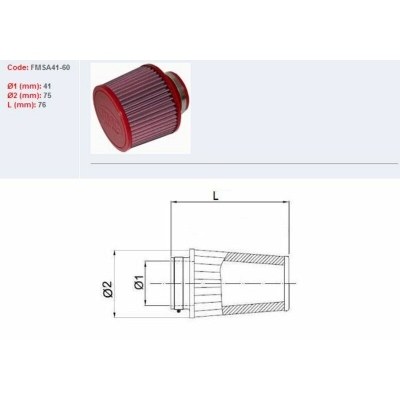 Filtro de aire BMC universal cónico Ø41mm x 60mm FMSA41-60