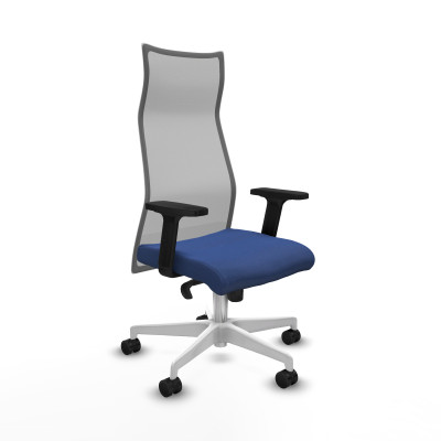 Albacete malla sincro malla gris bali azul marino brazos 2D base blanca ruedas 65 mm nailon