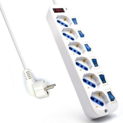 EWENT EW3932-3M Regleta 6 Tomas con 6 interruptores Cable 3 Metros