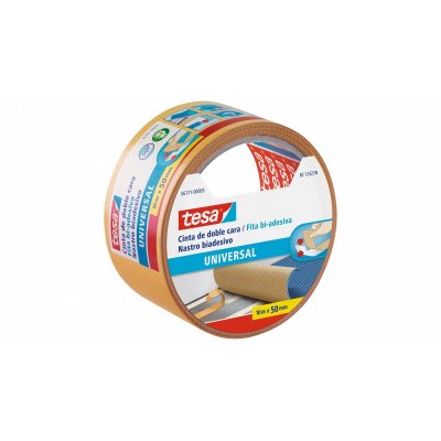 Tesa Universal Cinta Adhesiva Doble Cara 50mm x 10 Metros - Para Fijar Moquetas en Diferentes Superficies - Para Manualidades y Decoracion - Color Blanco