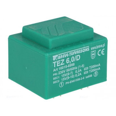 Transformador Encapsulado Salida 15V+15Vac 6VA Entrada 230V