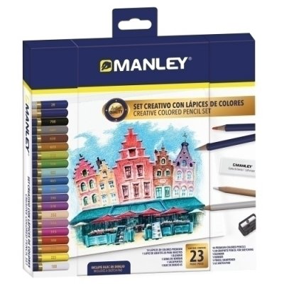 MANLEY SET CREATIVO LÁPICES DE COLORES 23 PIEZAS SURTIDO