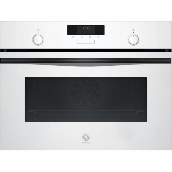 Horno compacto Balay 3CB5159B3, 47 litros, 7 funciones, Aqualisis, Raíles Flex, clase A, horno de leña, 60 x 45 cm, puerta abatible, cristal blanco