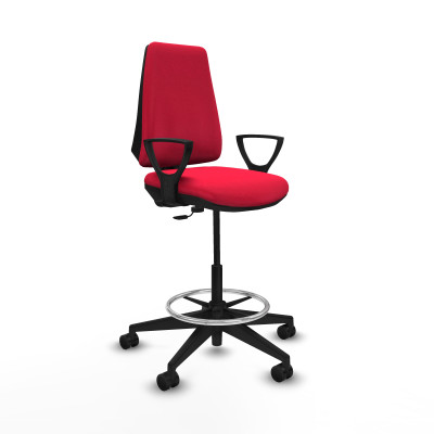 Taburete Elche CP bali rojo brazos fijos base piramidal ruedas 65mm nailon