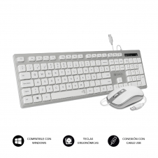 SUBBLIM Teclado y raton ergonomico con cable usb plata blanco