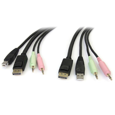 Cable Conmutador KVM USB DisplayPort 4 en 1 c/ Audio y Micrófono - 6 pies