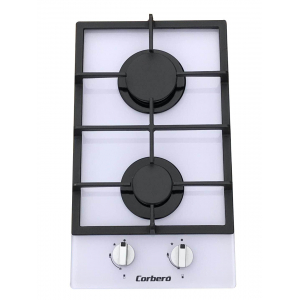 Placa de gas modular Corberó CPCGY222DWCI, 2 zonas gas butano, 30 cm, kit conversión gas natural, parrilla hierro fundido, cristal gas blanco