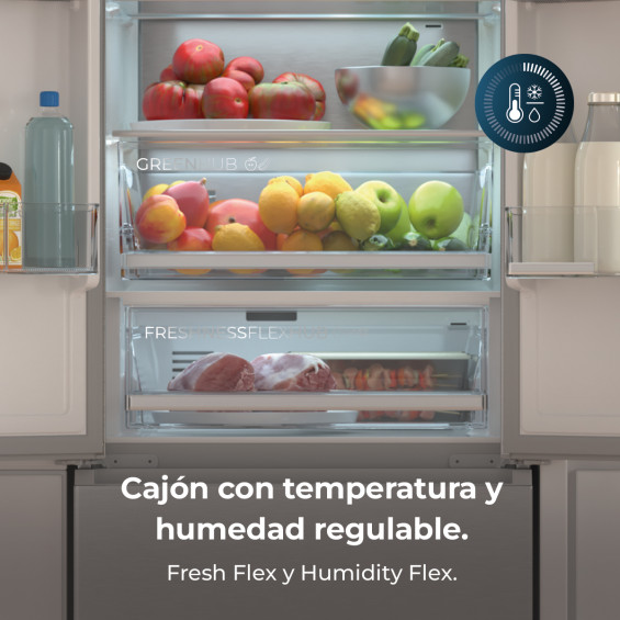 Frigorífico combi Cecotec F2D 395 Inox E, 185 x 59.5 x 68 cm, Total No Frost, clase E, 39 dB, 395 litros, Fresh Flex, puerta francesa, inox - imagen 2