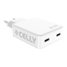 Cargador CELLY GaN 65W 2xUSB-C Blanco (SLIMTC2C65WWH)