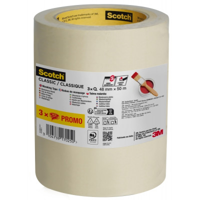 Scotch Utility Pack de 3 Cintas de Enmascarar - 48mm x 50m - 70% PEFC - Color Blanco