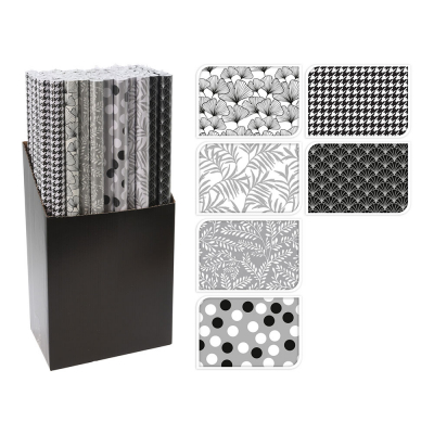 Papel de regalo motivos negros/blancos/grises, 6 modelos surtidos