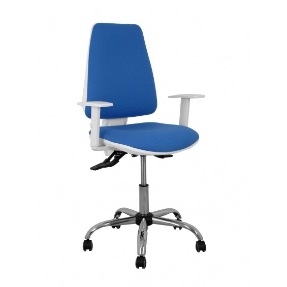 Silla Elche blanca asincro bali azul brazos regulables ruedas de parqué