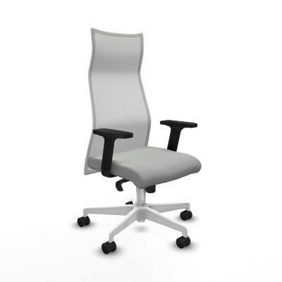 Albacete malla sincro malla blanca similpiel gris claro brazos 2D base blanca ruedas 65 mm nailon