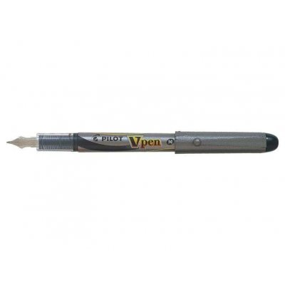 Pilot Pluma Estilografica V-Pen Silver - Desechable - Tinta Liquida - Punta de Acero - Trazo de 0.5mm - Color Negro