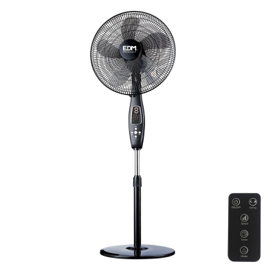 Ventilador de pie mando a distancia, negro, potencia 60 w, aspas ø40 cm, altura regulable 110-130 cm
